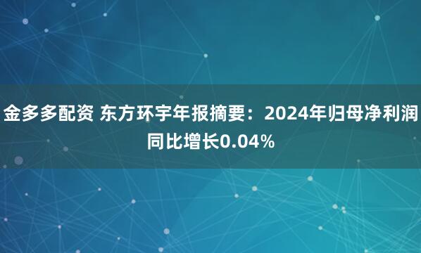 金多多配资 东方环宇年报摘要：2024年归母净利润同比增长0.04%